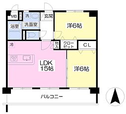 グレイスシャイン御幸 1階2LDKの間取り