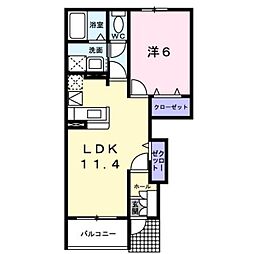 JR豊肥本線 光の森駅 バス15分 花立下車 徒歩7分の賃貸アパート 1階1LDKの間取り