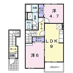 ムーンヴェルジュD 2LDKの間取図画像
