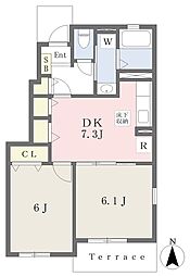 サニーデイ・コートC 2DKの間取図画像