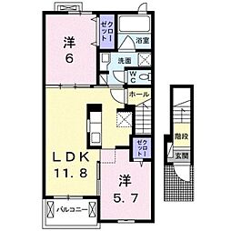 Ｍ．ジョリーフォンテーヌ 2階2LDKの間取り