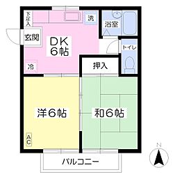 パレス湘南 2DKの間取図画像