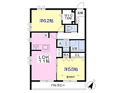 メゾンウエスト 2LDKの間取図画像