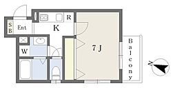 Ｓ　Ａｐｔ．王居殿III 2階1Kの間取り