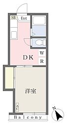 西荻クレンリネスII 2階1DKの間取り