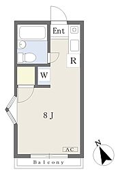 コーポ偕楽荘 ワンルームの間取図画像