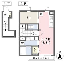 Ｃａｓａ　Ｏｌｉｖｅ 2階1LDKの間取り