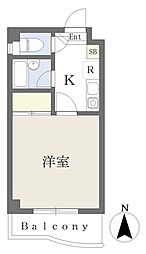 ヴィル・ヌーブＳ 302 2階1Kの間取り