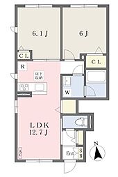 メゾンフルールA 2LDKの間取図画像