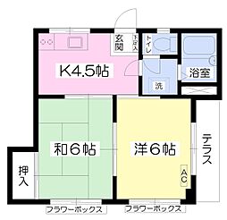 JR埼京線 浮間舟渡駅 徒歩3分の賃貸マンション 1階2Kの間取り