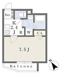 グランシャレー千住大橋 2階1Kの間取り