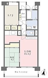 プレース水門 2LDKの間取図画像