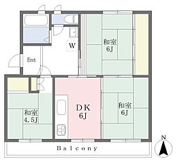 高津団地5-11 3DKの間取図画像