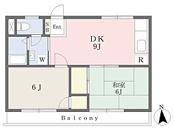 渡辺ハイツB棟 2DKの間取図画像