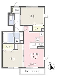 ハピネス桂坂 2LDKの間取図画像