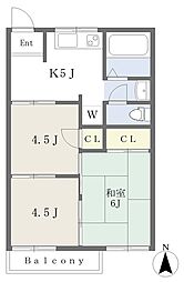 ハイツなかA 3Kの間取図画像