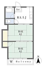 西武池袋線 練馬高野台駅 徒歩13分の賃貸アパート 2階2Kの間取り