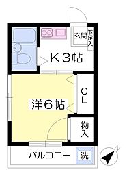 セブンハウスII 2階1Kの間取り