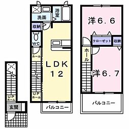 ヴィラ・サンライズＢ 2階2LDKの間取り