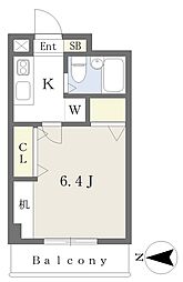 サンルミエール 3階1Kの間取り