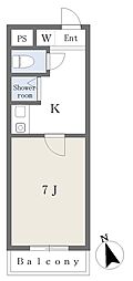 プラーズ旭町 1Kの間取図画像