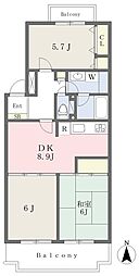 サンハイツシンデン 3DKの間取図画像