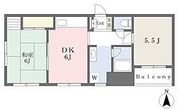 プラーズ駒岡 2DKの間取図画像