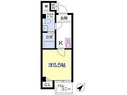 JR東海道・山陽本線 鷹取駅 徒歩5分の賃貸マンション 2階1Kの間取り