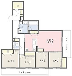 シャーメゾングレイス芦屋 2階4LDKの間取り