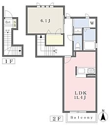 神鉄粟生線 西鈴蘭台駅 徒歩15分の賃貸アパート 2階1LDKの間取り