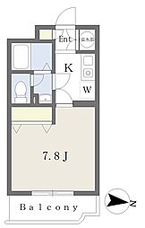 クレセント西山 2階1Kの間取り