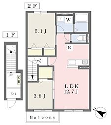 JR東海道・山陽本線 加古川駅 徒歩15分の賃貸アパート 2階2LDKの間取り