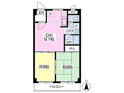 ハピネス園田 2DKの間取図画像