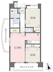 クルーセ小滝橋 2LDKの間取図画像