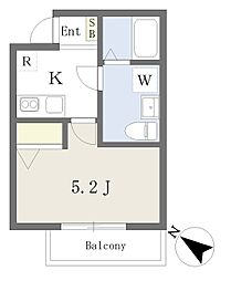 サンセール新杉田 2階1Kの間取り