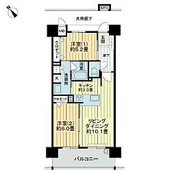 沖縄都市モノレール おもろまち駅 徒歩6分の賃貸マンション 9階2LDKの間取り