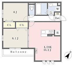 アビイ・ロードＢ 1階2LDKの間取り