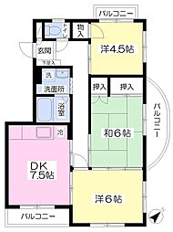 ライフコート国立 4階3DKの間取り
