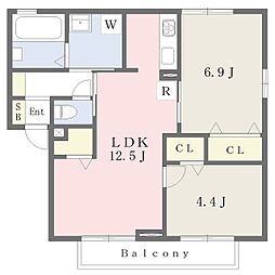 セジュールＢ 1階2LDKの間取り