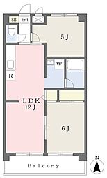 エルクレール尾崎 2LDKの間取図画像