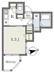ＭＥＬＤＩＡ長瀬 2階1Kの間取り