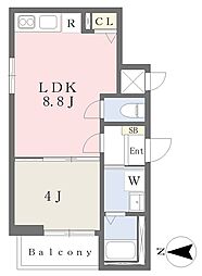 ベルリジエール初芝 1階1LDKの間取り