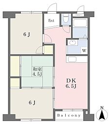初芝マンション 215 2階3DKの間取り