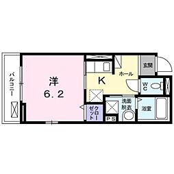 シャムロック 1階1Kの間取り