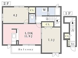 ドクターバードW棟 2LDKの間取図画像