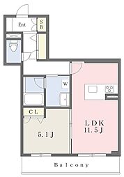 クレッセント 1LDKの間取図画像