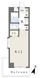 パレスヤマハン 1Kの間取図画像