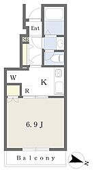 ピース北河原町B 1Kの間取図画像