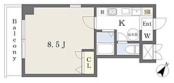 ルミエール海老江2 1Kの間取図画像