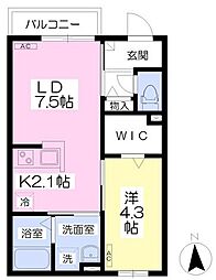 プリムローズ野崎 1LDKの間取図画像